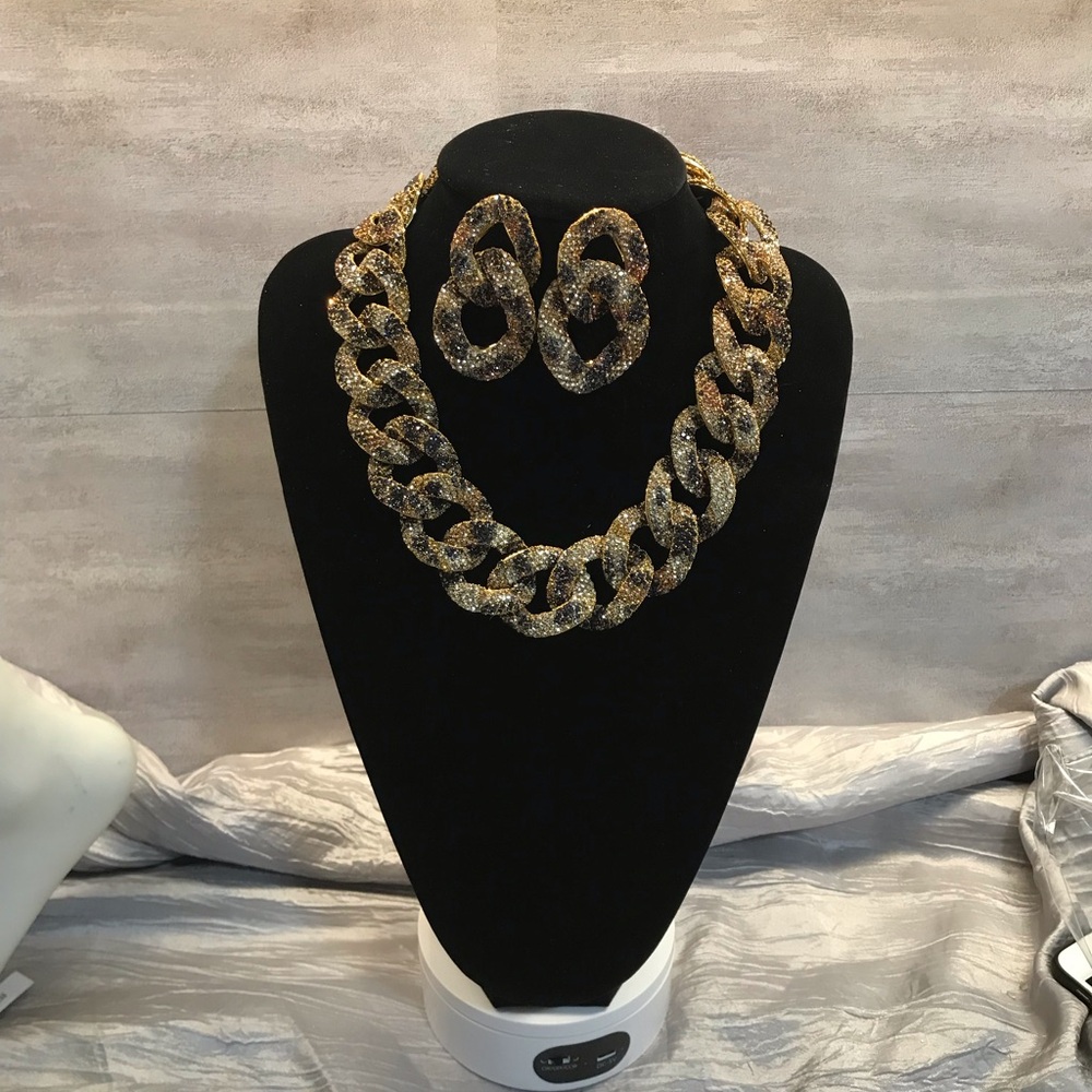 Gold and Black Statement Necklace and Earring Set